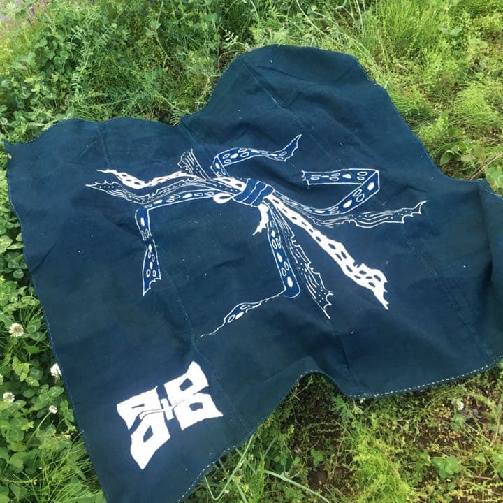 筒描き 藍染 風呂敷 4巾　布団　古布