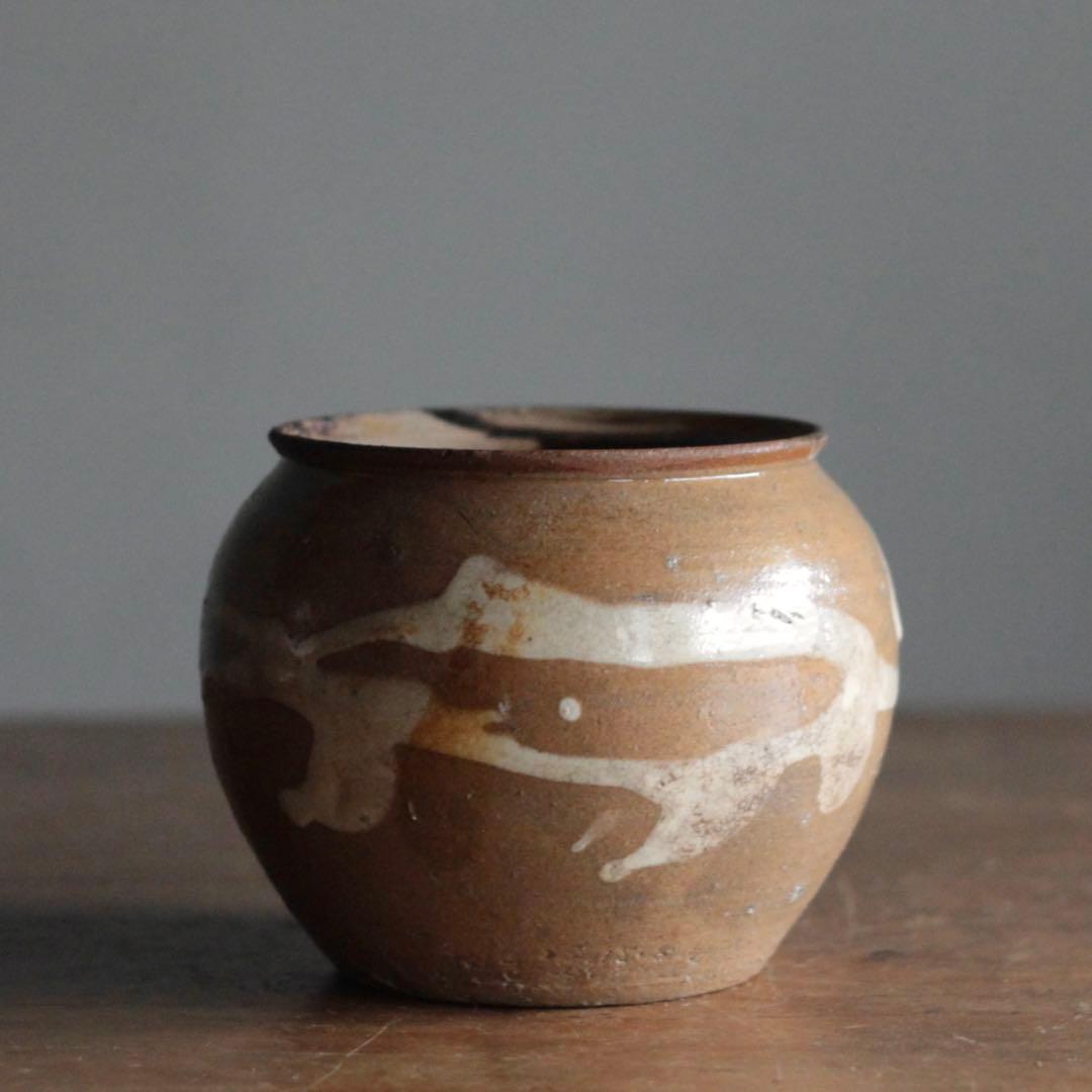 丹波 白化粧土流し 小壺 茶碗 古美術 古道具 アンティーク 古丹波