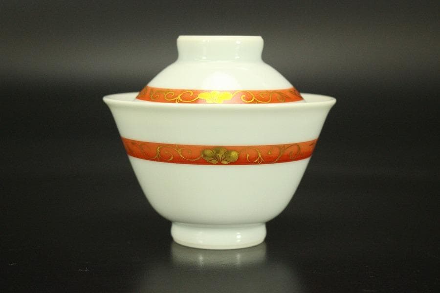 煎茶 赤金彩 蓋碗 和善作 六客 美品(LC807)