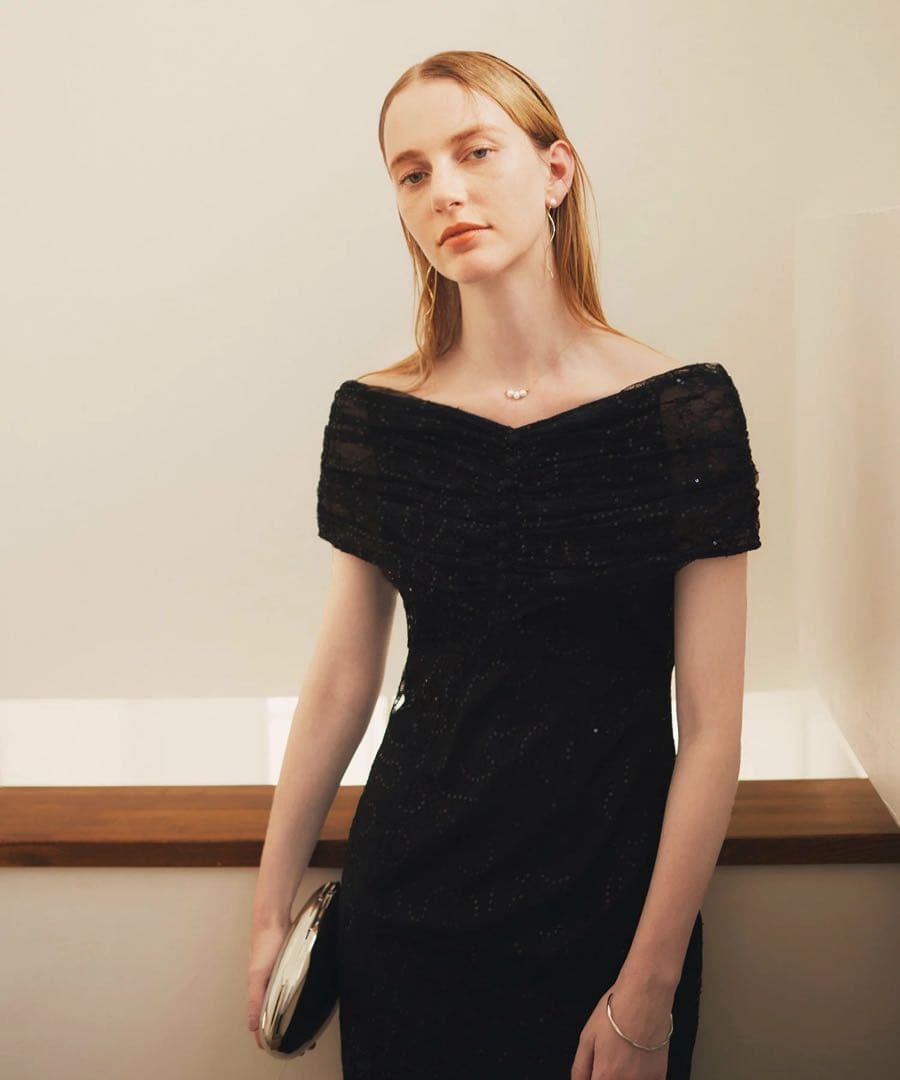 LEJA-2WAYレース花柄オフショルダーマーメイドロングワンピースドレス