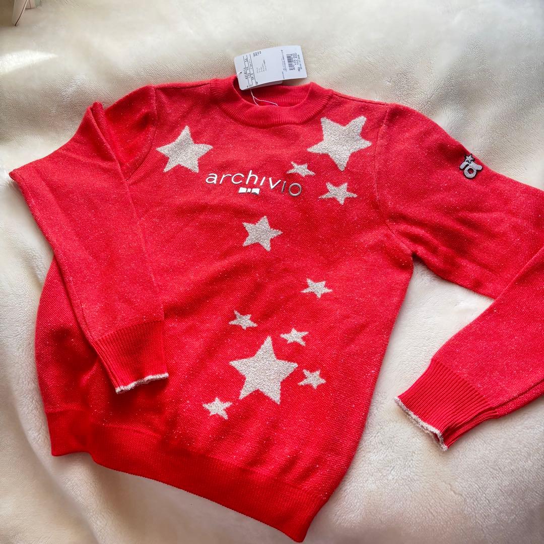 archivio オレンジ　星柄 セーター