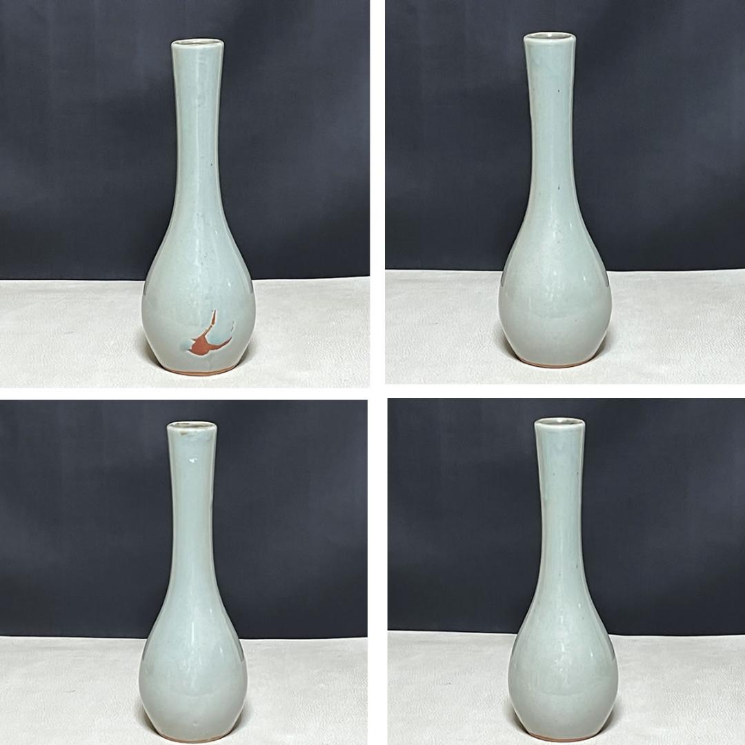 三代 諏訪蘇山 青磁 鶴首 一輪生 共箱 諏訪修 鶴首花入 一輪挿し k3576