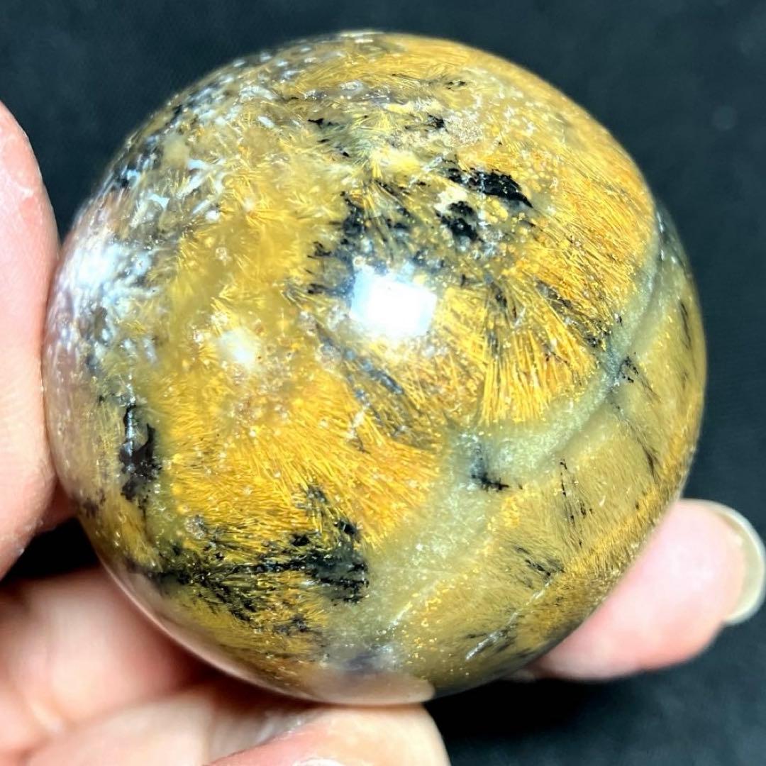 45mm ゴールドルチルクォーツ　丸玉　スフィア　金針水晶