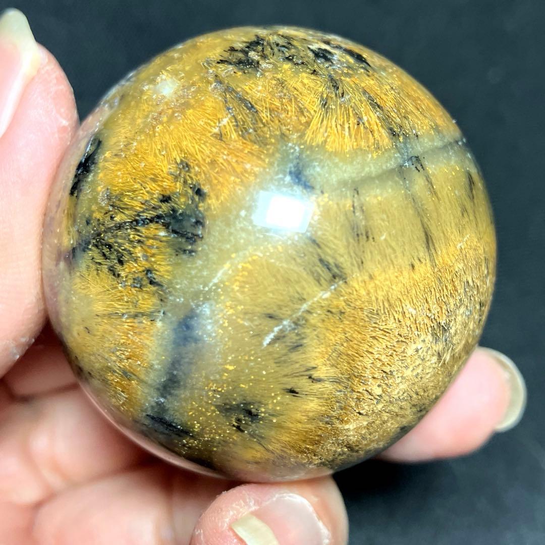 45mm ゴールドルチルクォーツ　丸玉　スフィア　金針水晶