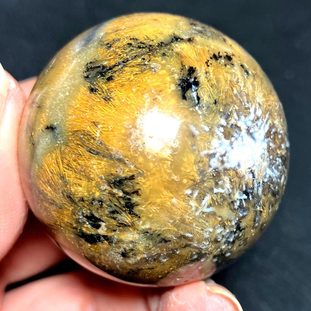 45mm ゴールドルチルクォーツ　丸玉　スフィア　金針水晶