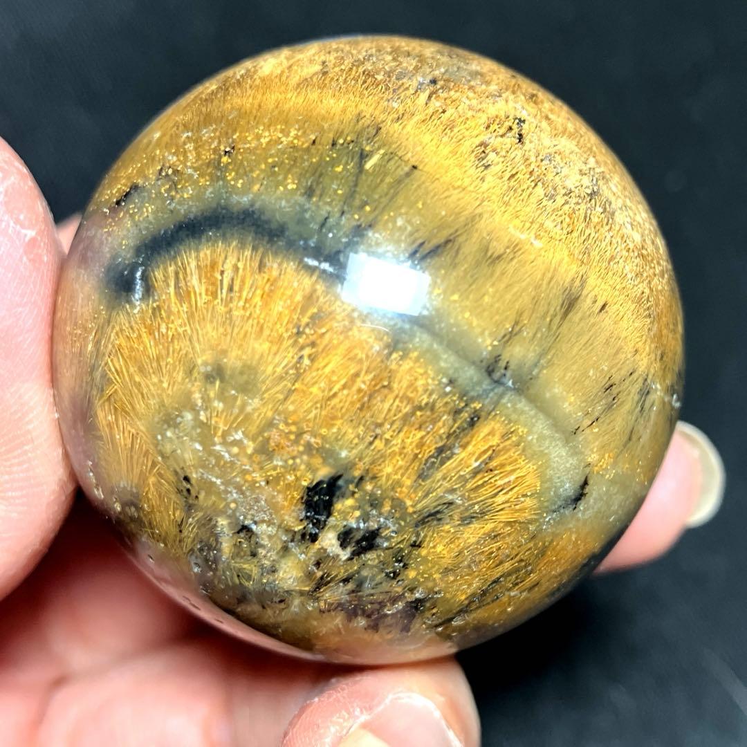 45mm ゴールドルチルクォーツ　丸玉　スフィア　金針水晶