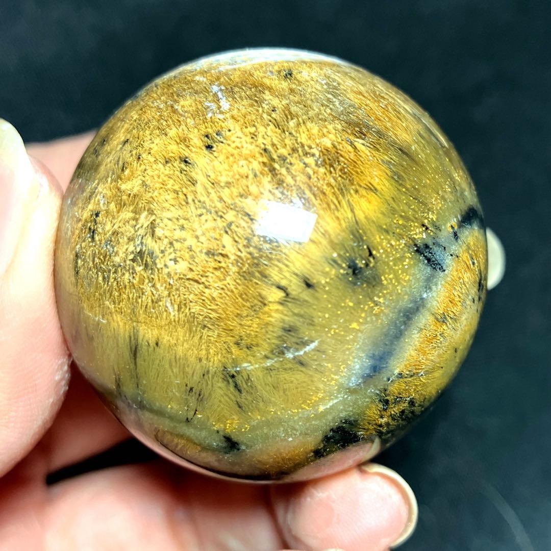 45mm ゴールドルチルクォーツ　丸玉　スフィア　金針水晶