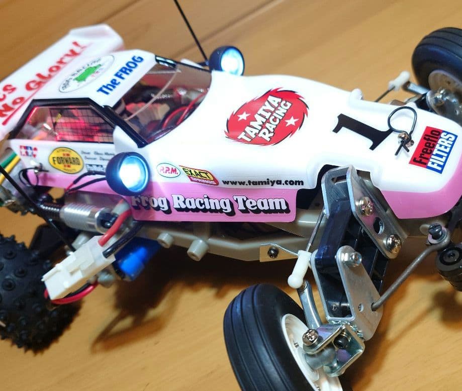 タミヤXBマイティフロッグ前後LEDライト付プロポ付き塗装済み完成品未使用品