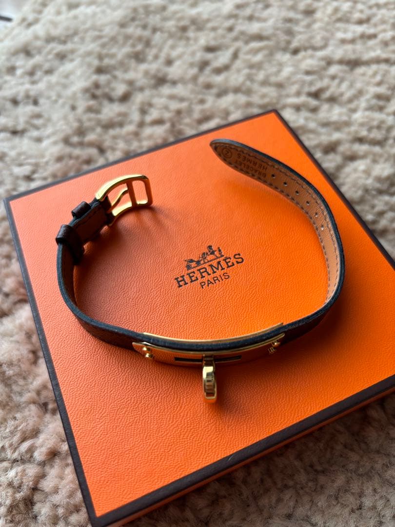 HERMES ブラウンレザーベルト ゴールドバックル