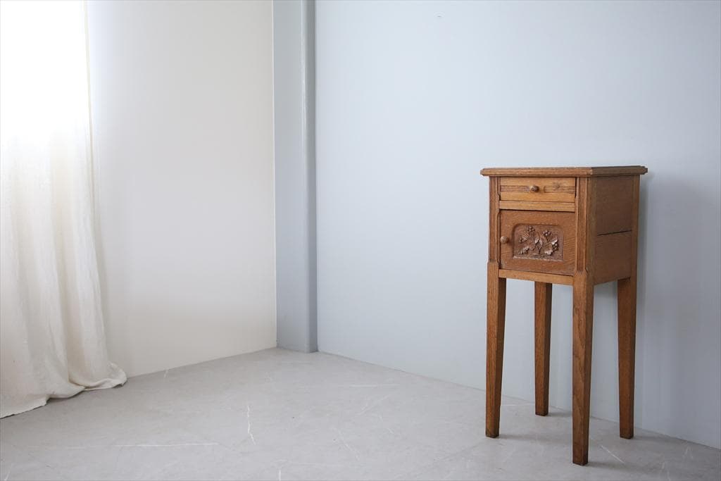 フランスアンティーク木製*大理石キャビネット/ナイトテーブル机(90-143-5