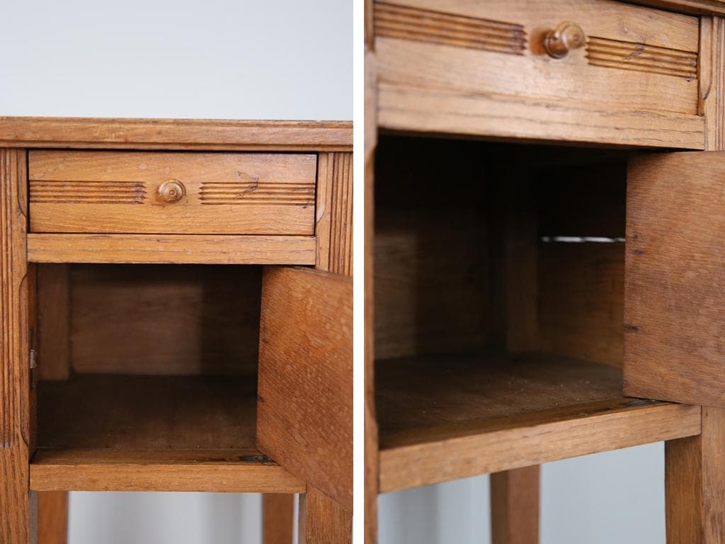 フランスアンティーク木製*大理石キャビネット/ナイトテーブル机(90-143-5