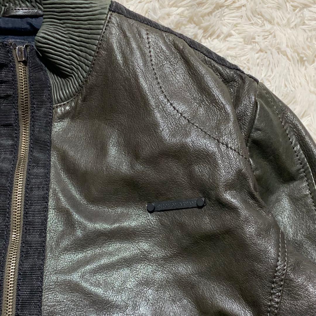 ARMANI エンポリオアルマーニ レザー ジャケット 羊革 ロゴプレート 50