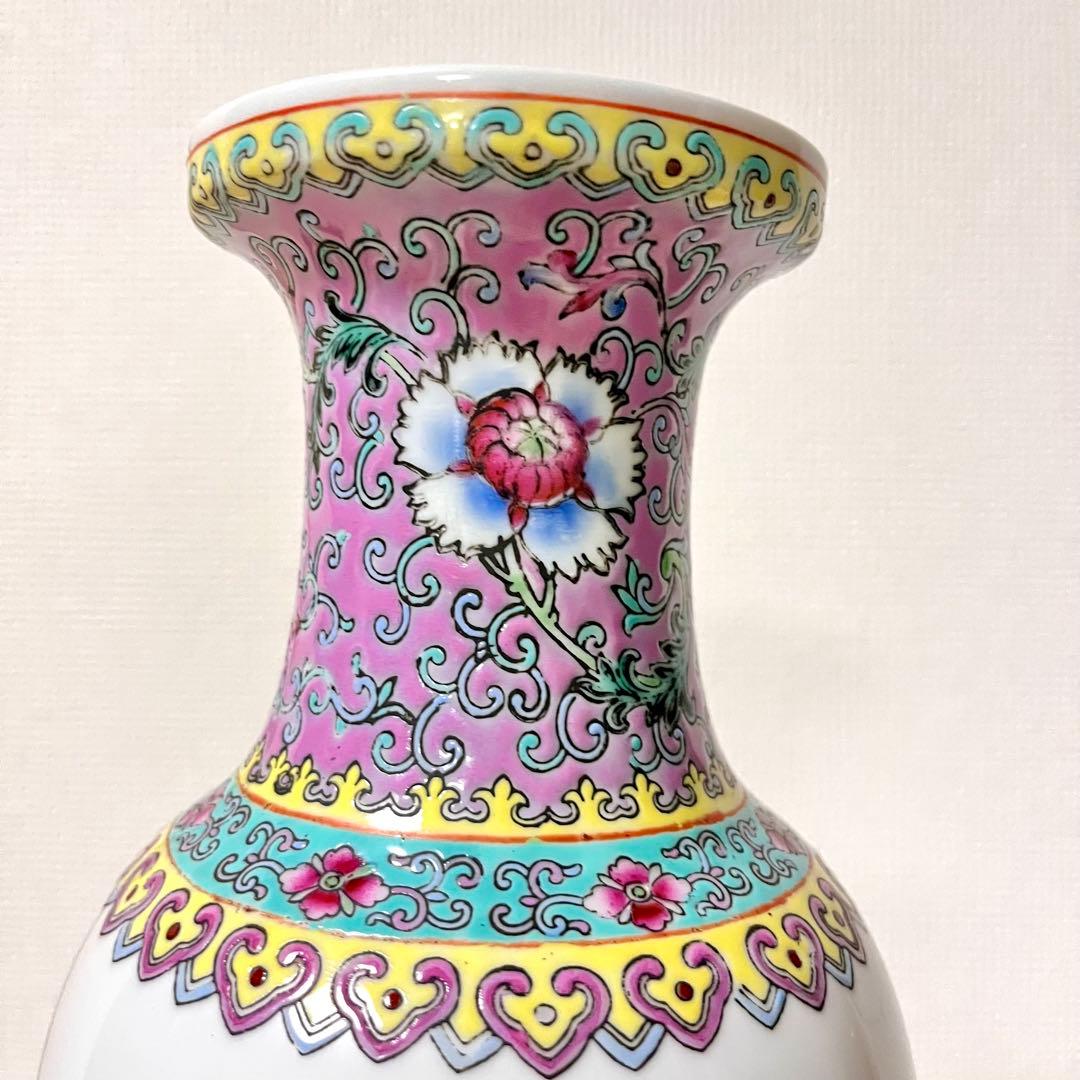 【12/25迄期間限定お値引き】★アンティーク　中国花器　牡丹鳥文詩文款　花器