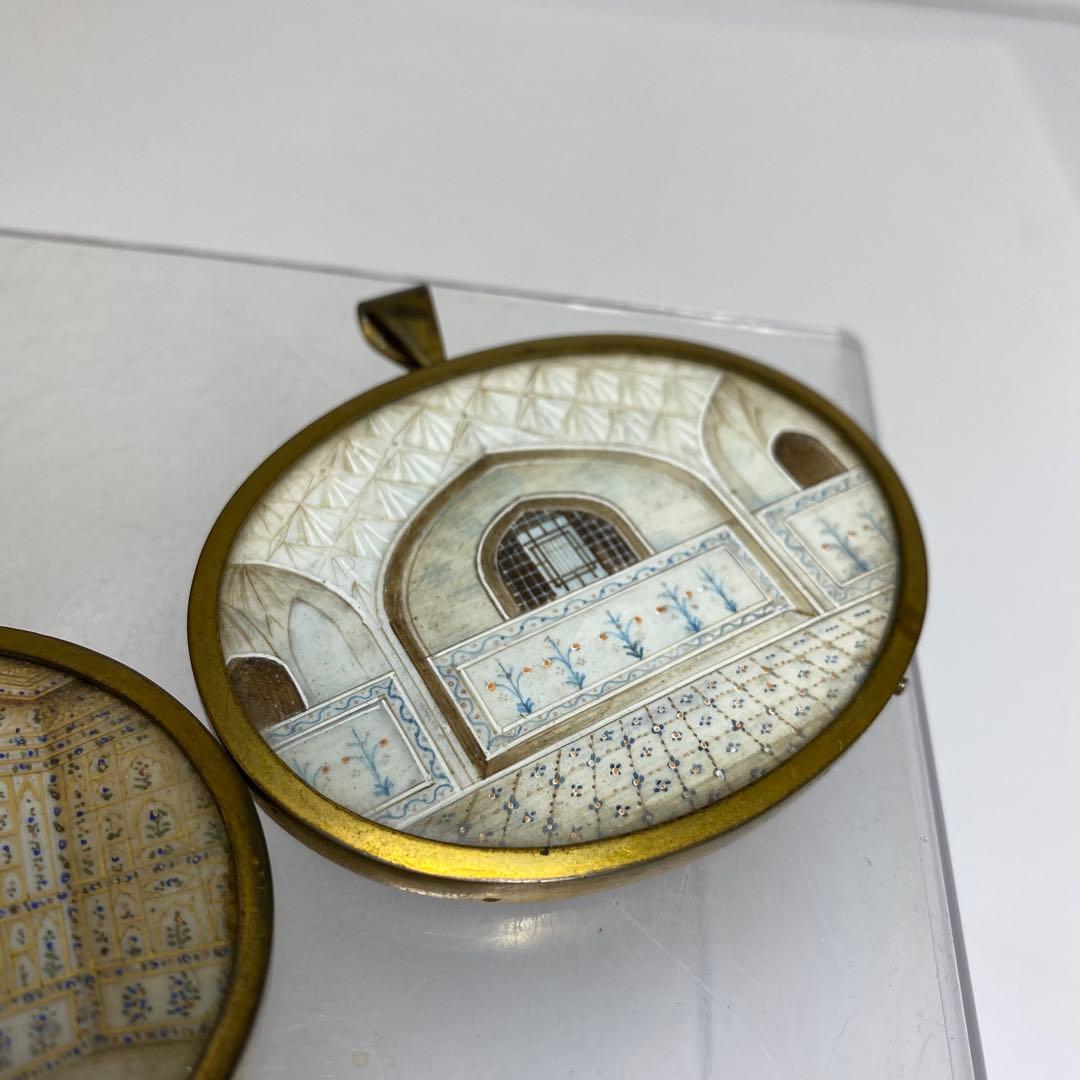 専用極上　印度密画　ネックレストップ　一対　共箱　タルニ　東さ8-0110☆2F