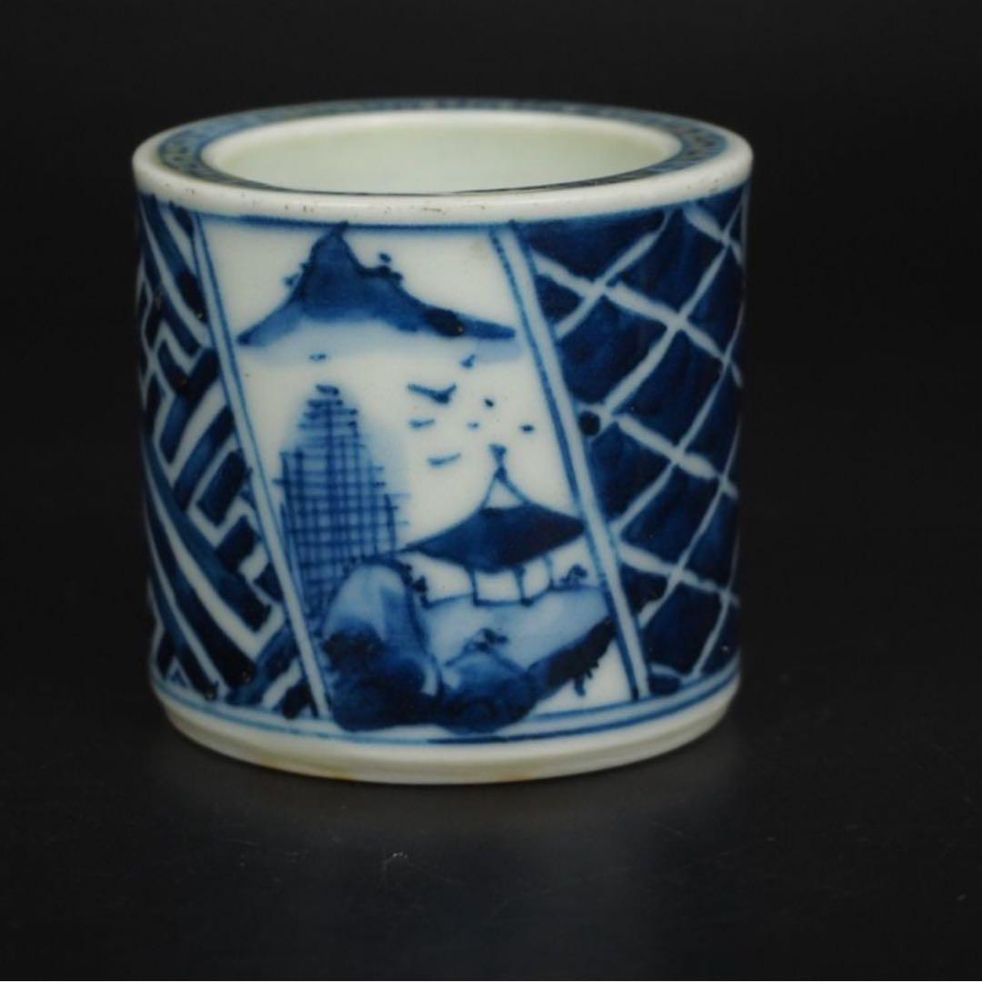 送料無料　紫翠窯　名工初代『西村徳泉』造 山水楼閣蓋置　煎茶道具