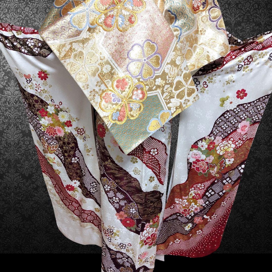振袖フルセット(7点)・成人式・古典柄・金彩加工・金駒刺繍・地紋・絞り柄・正絹