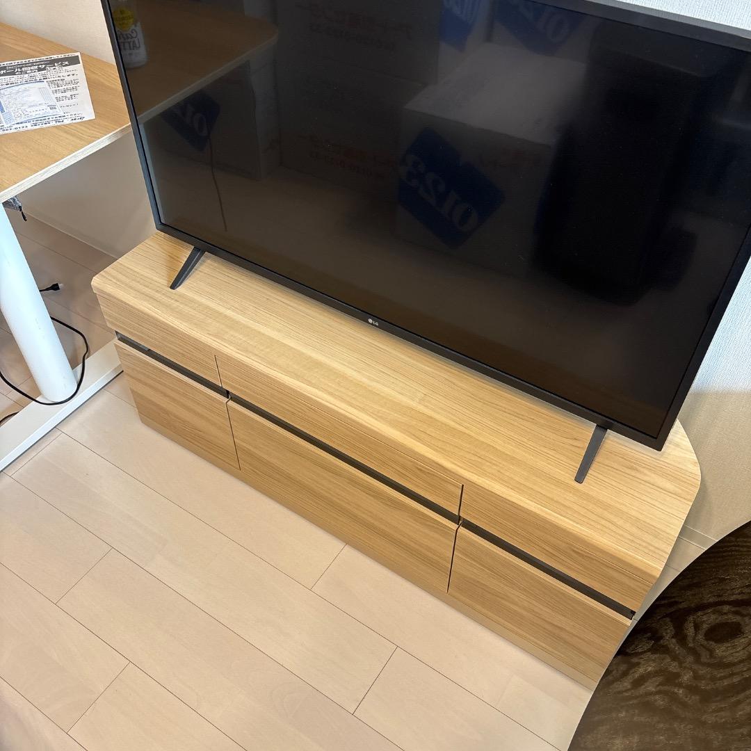 ナチュラルオーク スイングコーナー テレビ台 〜50V 引き出し付き