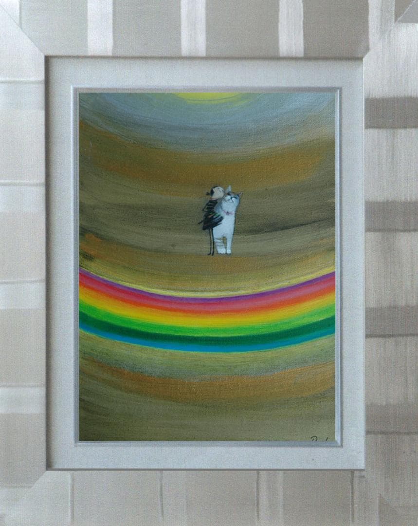 油絵 菅家令子 絵 絵画インテリア額付(銀) F3-030919 子猫子犬女の子