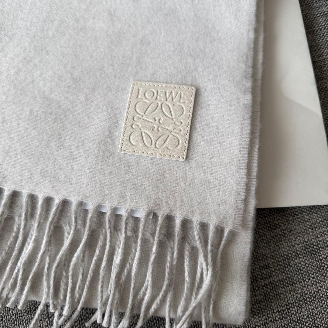 定価以下！新品未使用 ロエベ フリンジマフラー グレー系 ウール カシミヤ