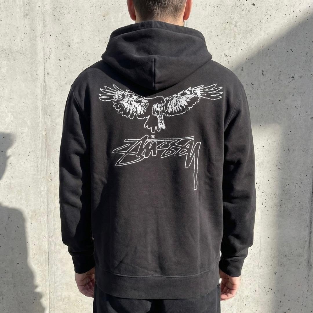 stussy 両面プリント プルオーバー パーカー XLサイズ　ブラック