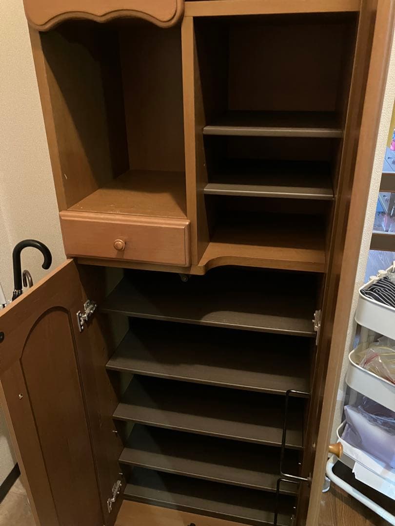 靴箱　下駄箱　シューズボックス　ブラウン　鏡付き
