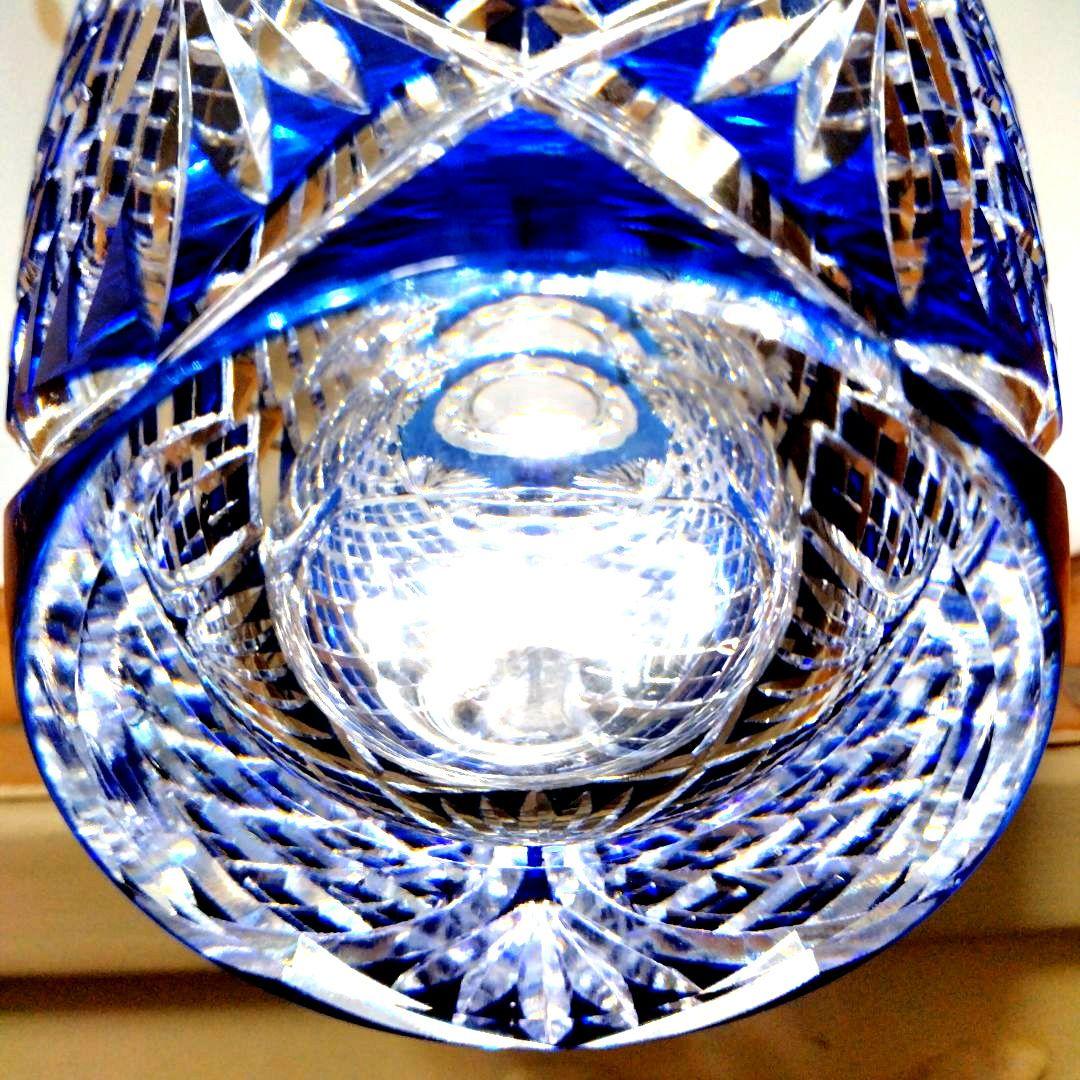 新品未使用カガミクリスタル江戸切子笹っ葉八角籠目文花瓶花器フラワーベース薩摩切子