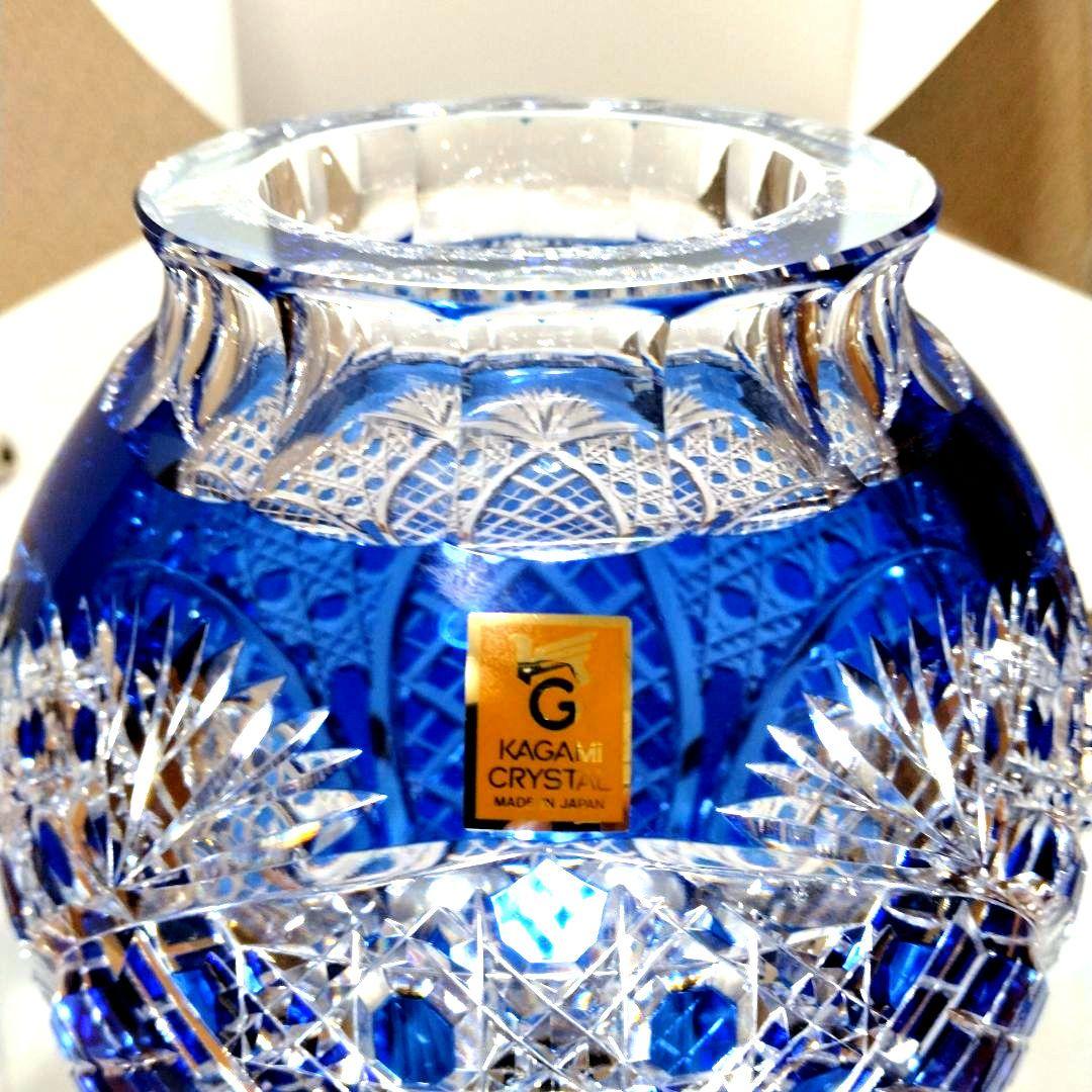 新品未使用カガミクリスタル江戸切子笹っ葉八角籠目文花瓶花器フラワーベース薩摩切子