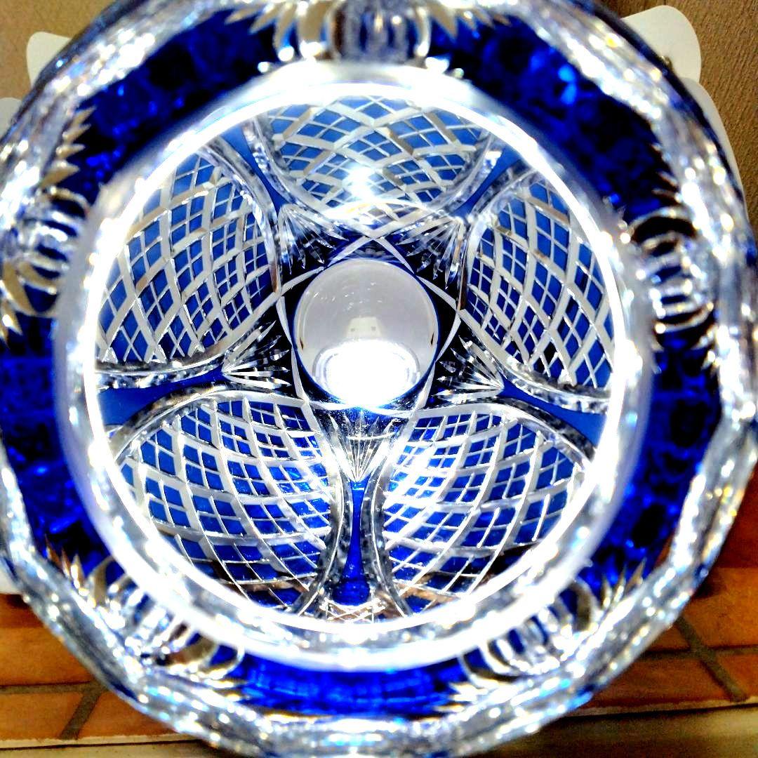 新品未使用カガミクリスタル江戸切子笹っ葉八角籠目文花瓶花器フラワーベース薩摩切子