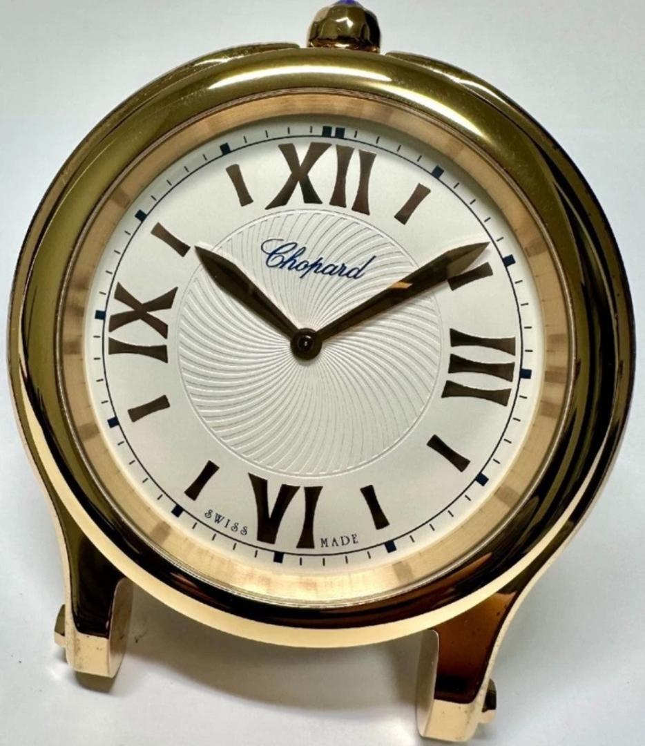 美品 ショパール　ハッピースポーツ　ゴールド トラベルテーブルクロック ケース付