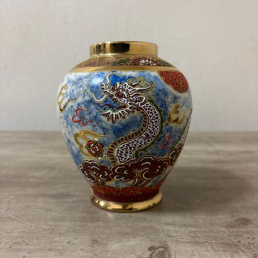 希少　ビンテージ　上絵付　デコ盛龍　花瓶　花器　デッドストック　名古屋絵付け