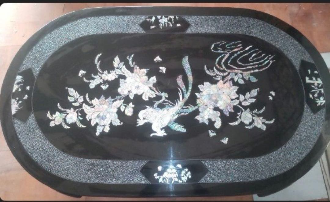 貝殻細工の楕円形座卓