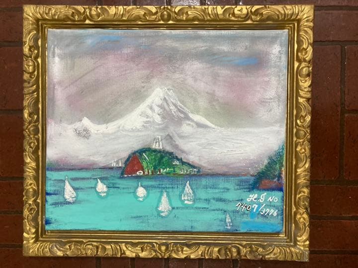 空飛ぶ画家、糸川裕志の富士山曼荼羅の一点油絵F8号