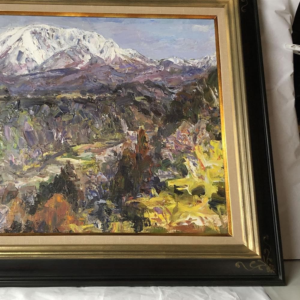 e2878 村上選 油絵 額装 「江尾より大山」 油彩 額 70×62.5cm