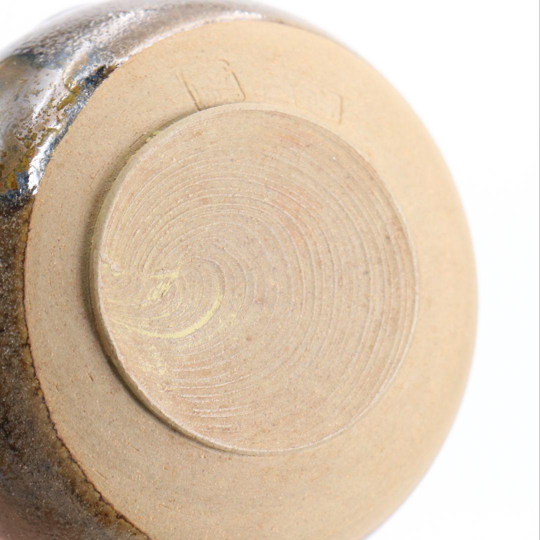 笹山登古作 高取焼 鶴首茶入 利休梅緞子仕覆 茶道具 共箱　V910