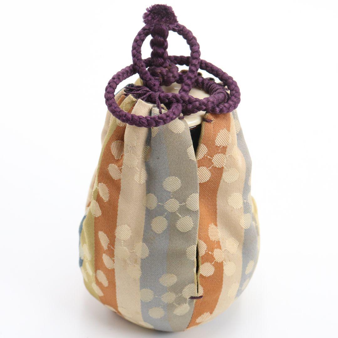 笹山登古作 高取焼 鶴首茶入 利休梅緞子仕覆 茶道具 共箱　V910