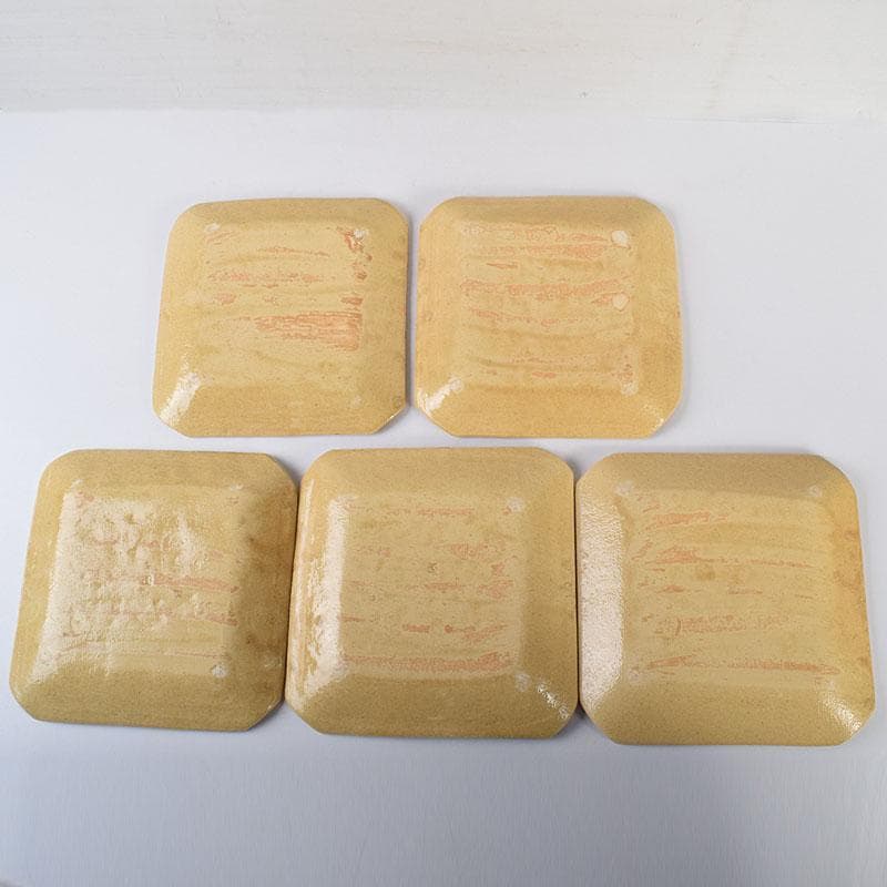和食器　瀬戸焼　黄瀬戸　美濃不二窯　佐藤和子造　角皿　5客　共箱　VR7786C