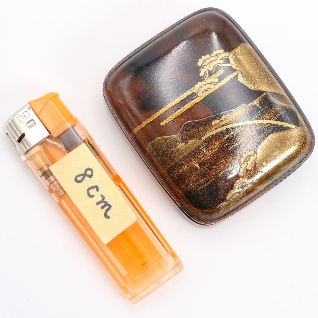 平安 浅見与し三作 乾山写松絵 香合 金蒔絵 茶道具 共箱　C897