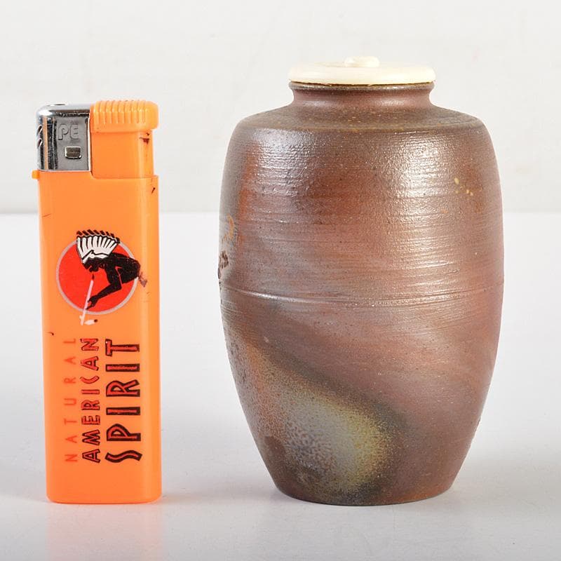 茶道具　備前焼　木村陶峰造　肩衝茶入　仕覆付　共箱　V　6616