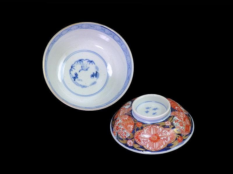 古伊万里　金襴手　枝垂れ桜に花の図　蓋茶碗　２客　C739AS-fbth