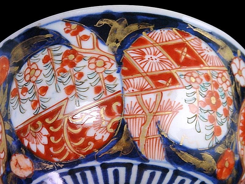 古伊万里　金襴手　枝垂れ桜に花の図　蓋茶碗　２客　C739AS-fbth