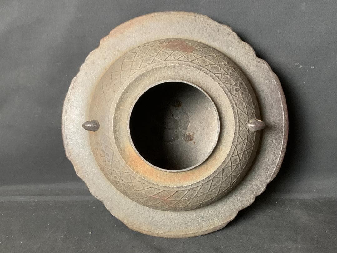 釜師 菊地政光造 桜川 透木釜 釜環付 共箱 茶道具 868