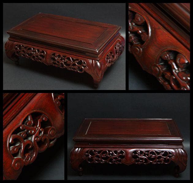 唐木紫檀製 透かし彫り唐草文 猫足花台 飾台 香炉台 盆栽台 / 華道具☆美品☆