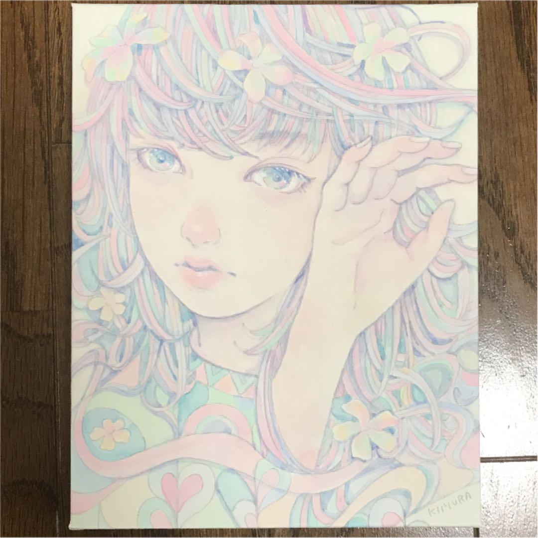 ★木村智博「かすかな思い」木製パネル アクリルガッシュ 色鉛筆 鉛筆 額付き