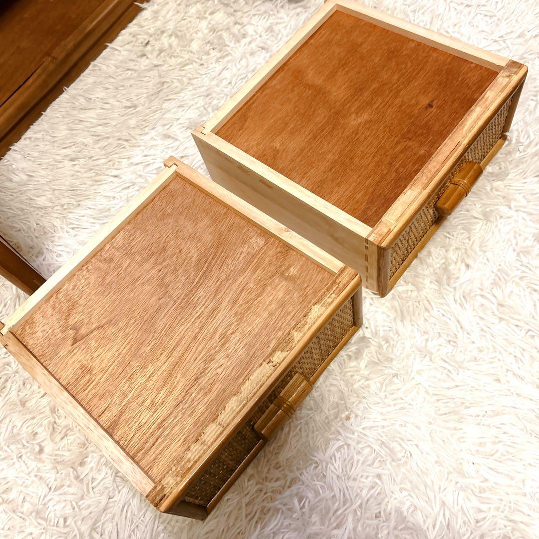 ラタン 籐家具 サイドボードチェスト ヴィンテージ ガラス扉 引き出し