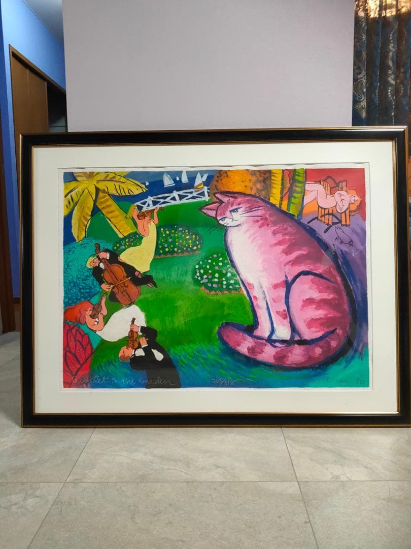 【真作】Michael Leu　マイケル・ルー　リトグラフ　直筆サイン　猫