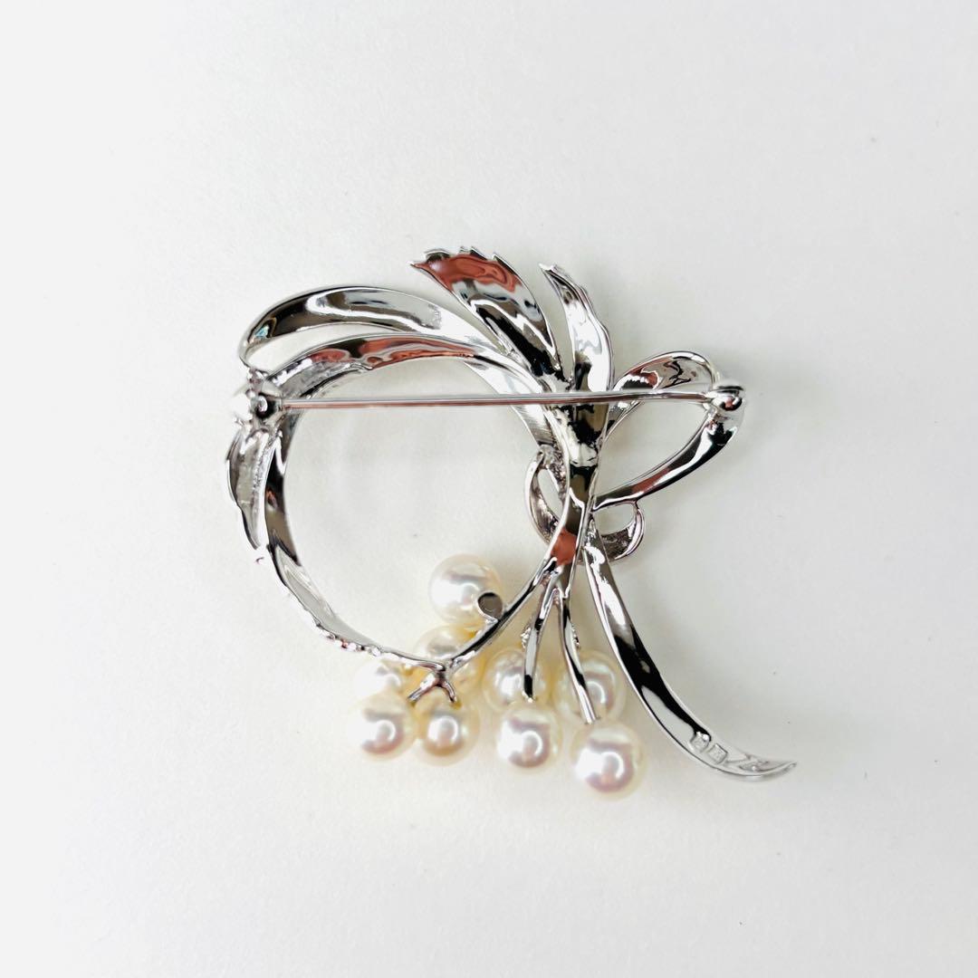 ミキモト 9粒 スズランモチーフ ブローチ シルバー