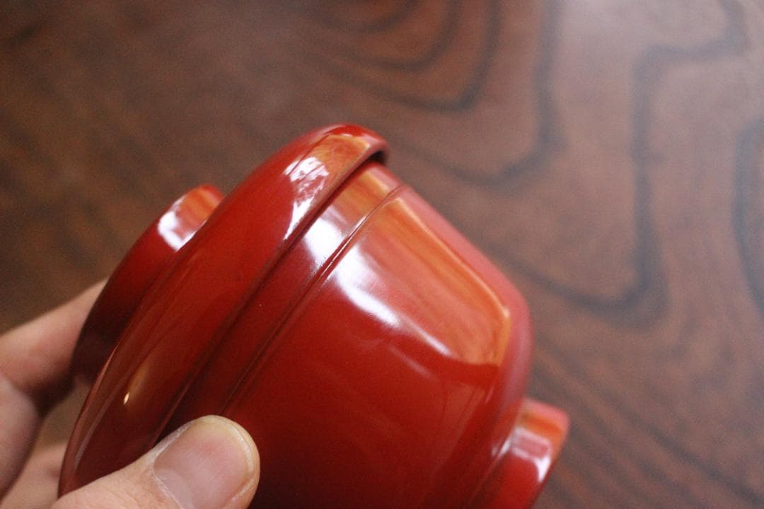 デッドストック！時代朱漆の美しい平椀＆壺椀セット（検輪島塗懐石椀茶道具