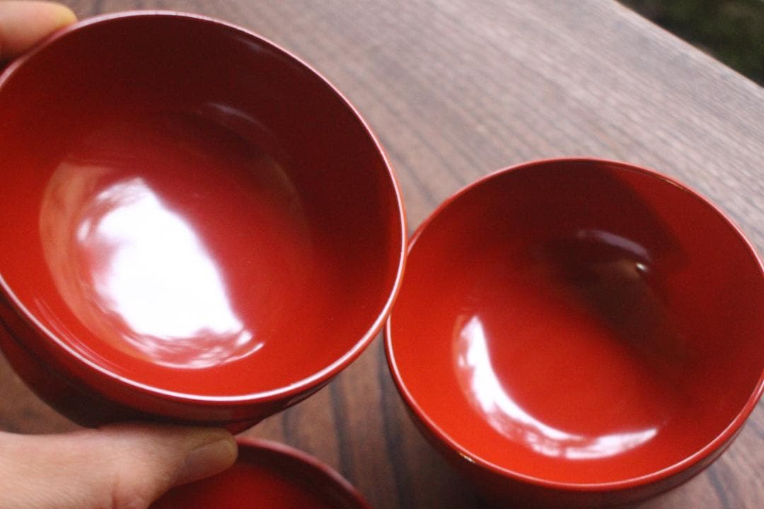 デッドストック！時代朱漆の美しい平椀＆壺椀セット（検輪島塗懐石椀茶道具