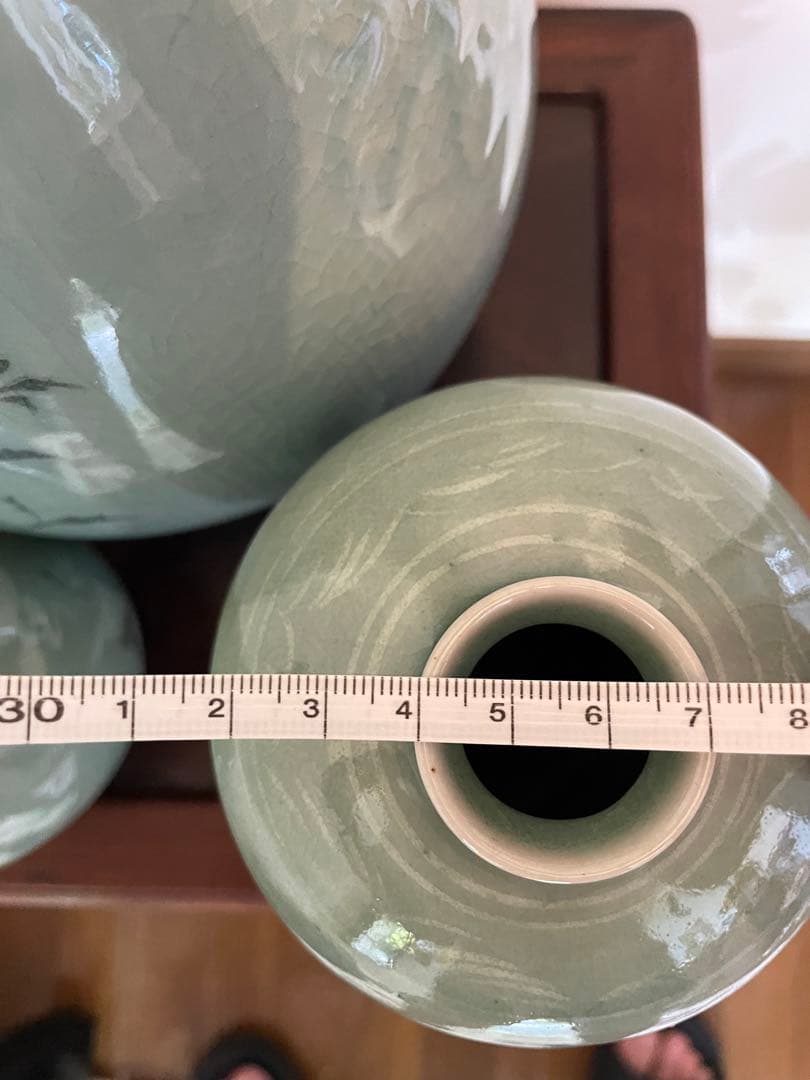 高麗青磁 雲鶴　茶道具　伝統工芸品　峯岩作　華道　高麗青磁　陶器の花瓶3点セット