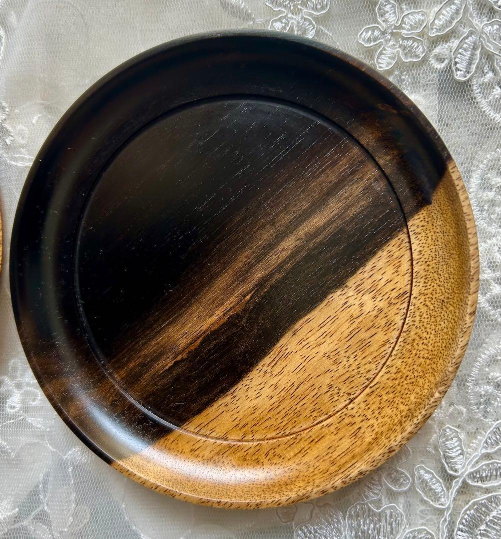 出雲　おかや木芸 【黒柿】椿皿４寸（12cm）２枚セット　黒柿漆器